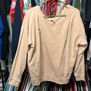 Express distressed crew neck sweatshirt - medium - blush pink